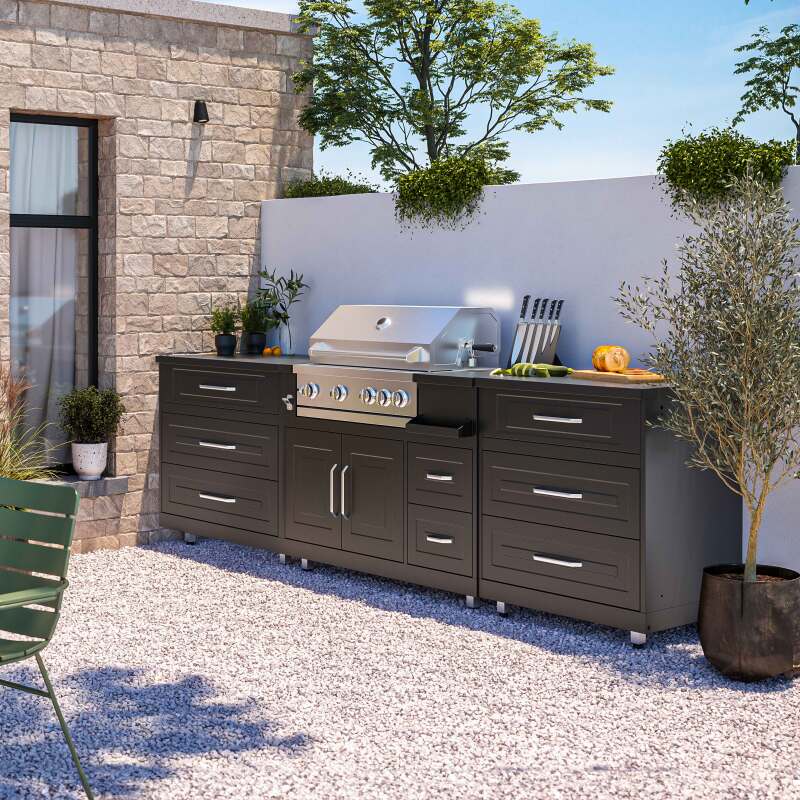 Cuisine extérieure en métal avec barbecue et rangements - 3 modules – Image 2
