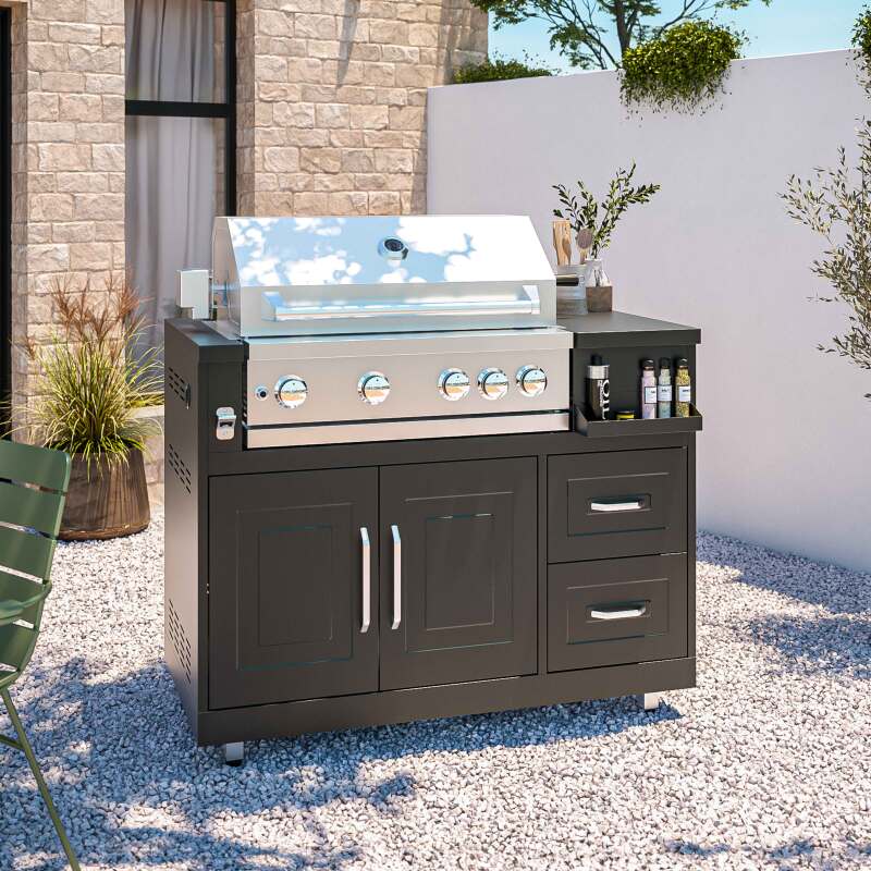 Cuisine extérieure en métal avec barbecue et rangements - 3 modules – Image 3