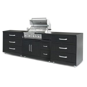 Cuisine extérieure en métal avec barbecue et rangements - 3 modules