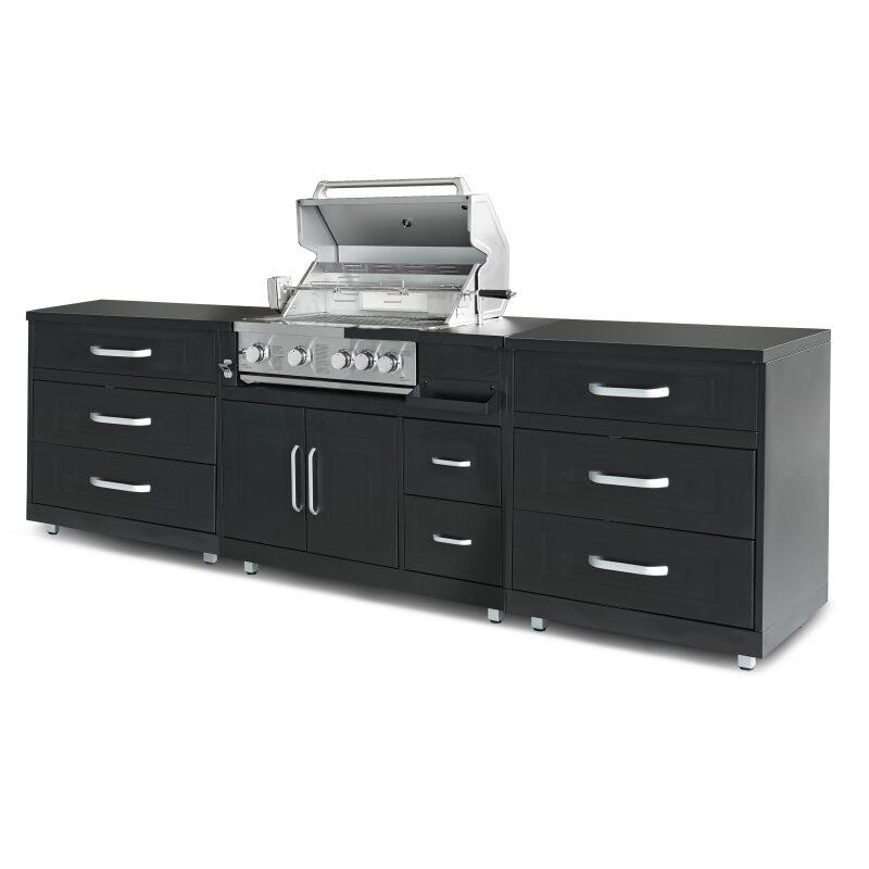 Cuisine extérieure en métal avec barbecue et rangements - 3 modules