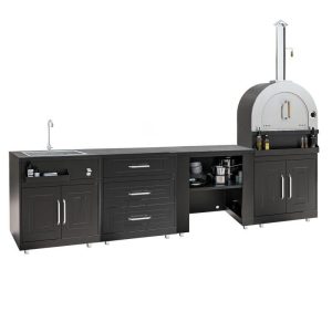Cuisine extérieure en métal avec évier, four à pizza et rangements - 4 modules