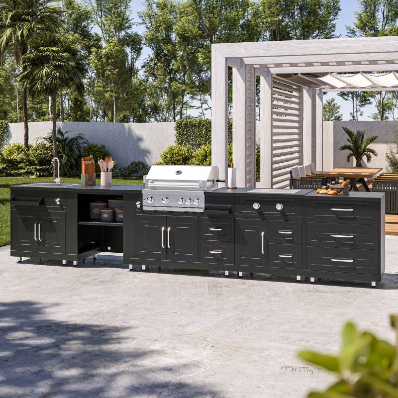 Cuisine extérieure en métal avec évier, gazinière, barbecue et rangements - 5 modules – Image 2
